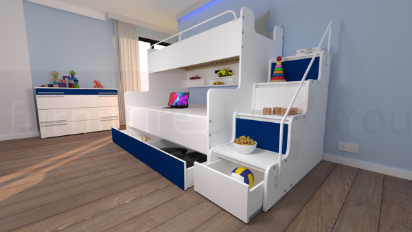 Modern Tripe Double Bunk Bed Solid Storage Bed Child Youth Small Single Small Double Sleeping Surfaces Boy Girl Bedroom "MAX 3M" - Image 9