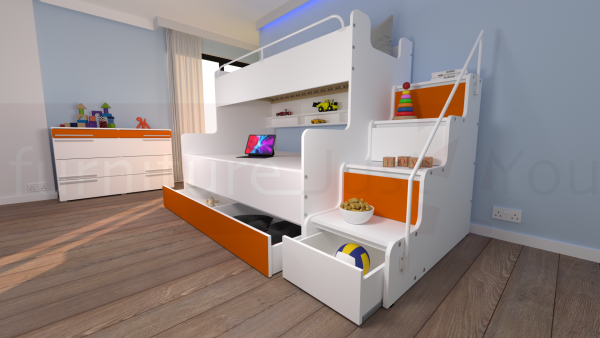 Modern Tripe Double Bunk Bed Solid Storage Bed Child Youth Small Single Small Double Sleeping Surfaces Boy Girl Bedroom "MAX 3M" - Image 6