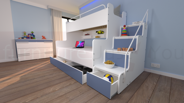 Modern Tripe Double Bunk Bed Solid Storage Bed Child Youth Small Single Small Double Sleeping Surfaces Boy Girl Bedroom "MAX 3M" - Image 14