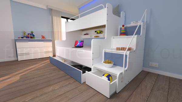 Modern Tripe Double Bunk Bed Solid Storage Bed Child Youth Small Single Small Double Sleeping Surfaces Boy Girl Bedroom "MAX 3M" - Image 4