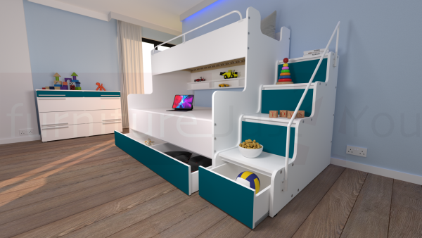 Modern Tripe Double Bunk Bed Solid Storage Bed Child Youth Small Single Small Double Sleeping Surfaces Boy Girl Bedroom "MAX 3M" - Image 19