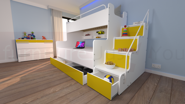 Modern Tripe Double Bunk Bed Solid Storage Bed Child Youth Small Single Small Double Sleeping Surfaces Boy Girl Bedroom "MAX 3M"