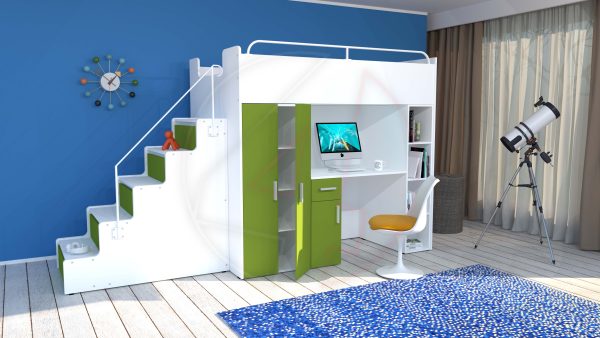 Modern High Sleeper Bed Loft Bed with Stairs Wardrobe Desk and Bookcase for Child Youth Bedroom Boy Girl "MAX 5M" - Image 2