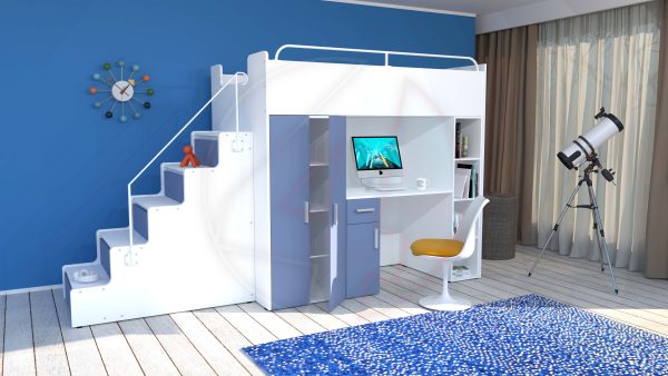 Modern High Sleeper Bed Loft Bed with Stairs Wardrobe Desk and Bookcase for Child Youth Bedroom Boy Girl "MAX 5M" - Image 5