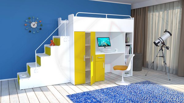 Modern High Sleeper Bed Loft Bed with Stairs Wardrobe Desk and Bookcase for Child Youth Bedroom Boy Girl "MAX 5M" - Image 7