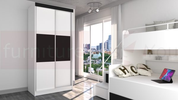 Modern Storage Solid Wardrobe Bedroom Living Room Child Youth Sliding Doors Led Lighting "Paris M 125 CM" - Image 2