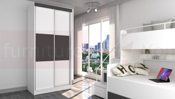 Modern Storage Solid Wardrobe Bedroom Living Room Child Youth Sliding Doors Led Lighting "Paris M 125 CM" - Image 10