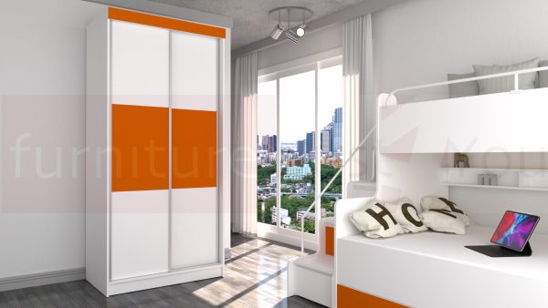 Modern Storage Solid Wardrobe Bedroom Living Room Child Youth Sliding Doors Led Lighting "Paris M 125 CM" - Image 4