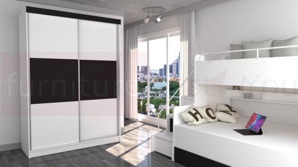 Modern Storage Solid Wardrobe Bedroom Living Room Child Youth Sliding Doors Led Lighting "Paris M 150 CM" - Image 2