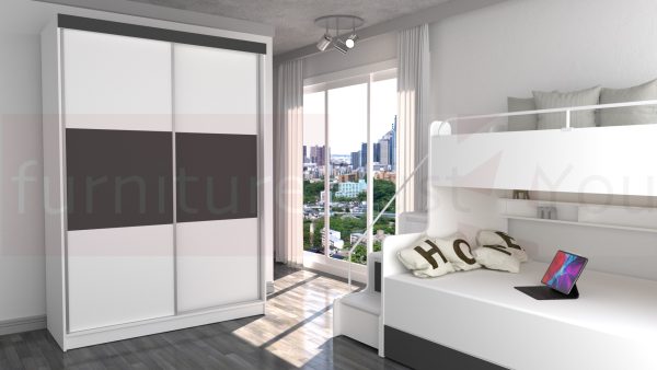 Modern Storage Solid Wardrobe Bedroom Living Room Child Youth Sliding Doors Led Lighting "Paris M 150 CM" - Image 5