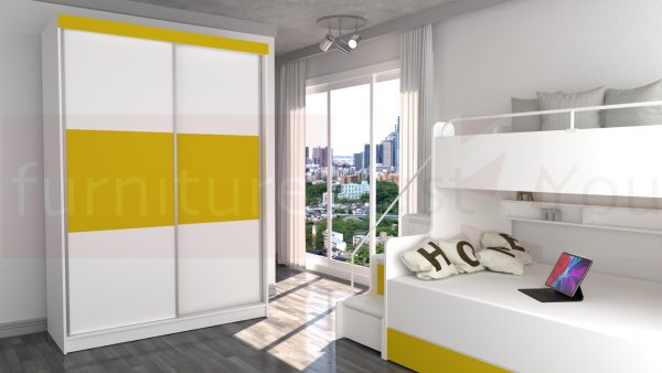 Modern Storage Solid Wardrobe Bedroom Living Room Child Youth Sliding Doors Led Lighting "Paris M 150 CM" - Image 9