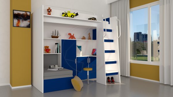 Modern Cabin High Sleeper Bed Set with Loft Bed Wardrobe Desk Bookshelf Youth Child Kids Bedroom Boy Girl "MAX 1SM" - Image 8