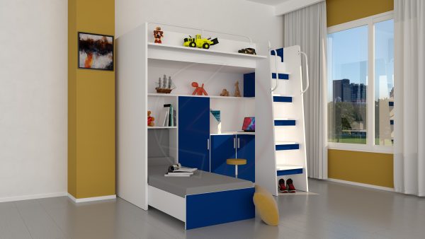 Modern Cabin High Sleeper Bed Set with Loft Bed Wardrobe Desk Bookshelf Youth Child Kids Bedroom Boy Girl "MAX 1SM" - Image 9