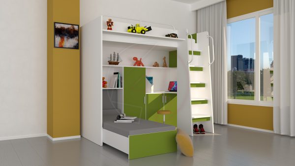 Modern Cabin High Sleeper Bed Set with Loft Bed Wardrobe Desk Bookshelf Youth Child Kids Bedroom Boy Girl "MAX 1SM" - Image 17