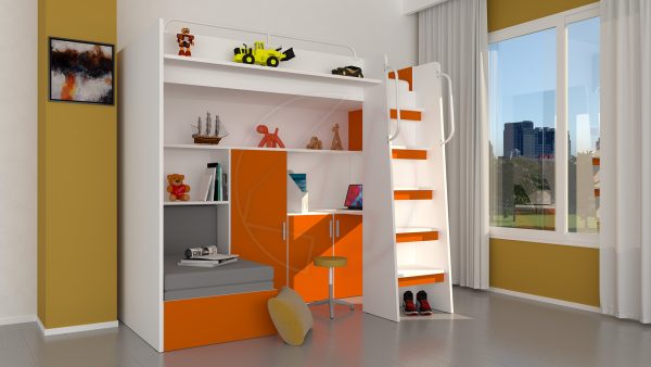 Modern Cabin High Sleeper Bed Set with Loft Bed Wardrobe Desk Bookshelf Youth Child Kids Bedroom Boy Girl "MAX 1SM" - Image 18