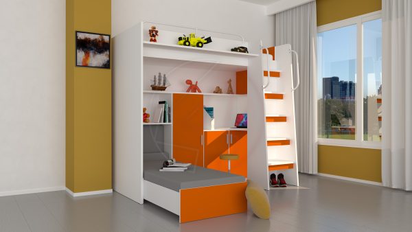 Modern Cabin High Sleeper Bed Set with Loft Bed Wardrobe Desk Bookshelf Youth Child Kids Bedroom Boy Girl "MAX 1SM" - Image 19