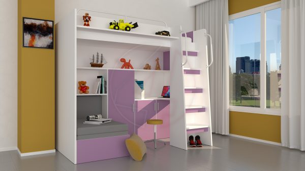 Modern Cabin High Sleeper Bed Set with Loft Bed Wardrobe Desk Bookshelf Youth Child Kids Bedroom Boy Girl "MAX 1SM" - Image 20