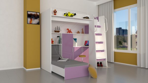 Modern Cabin High Sleeper Bed Set with Loft Bed Wardrobe Desk Bookshelf Youth Child Kids Bedroom Boy Girl "MAX 1SM" - Image 21