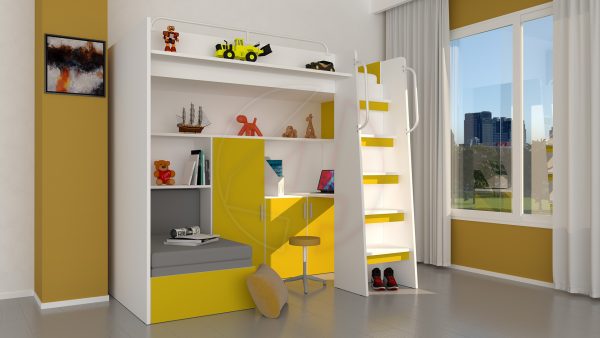 Modern Cabin High Sleeper Bed Set with Loft Bed Wardrobe Desk Bookshelf Youth Child Kids Bedroom Boy Girl "MAX 1SM" - Image 24