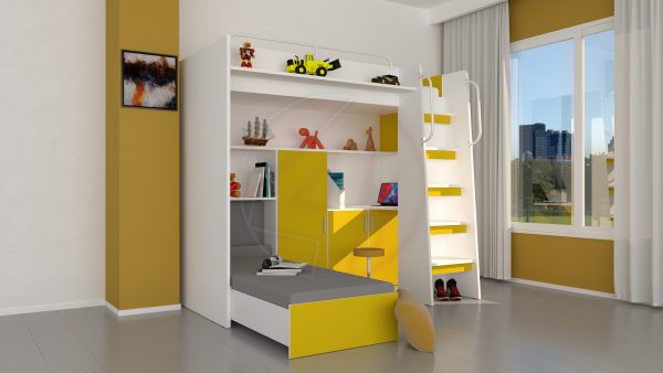 Modern Cabin High Sleeper Bed Set with Loft Bed Wardrobe Desk Bookshelf Youth Child Kids Bedroom Boy Girl "MAX 1SM" - Image 25