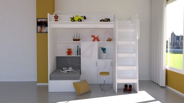 Modern Cabin High Sleeper Bed Set with Loft Bed Wardrobe Desk Bookshelf Youth Child Kids Bedroom Boy Girl "MAX 1SM" - Image 8