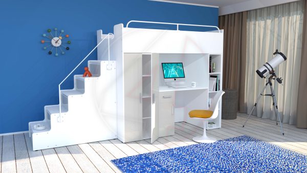 Modern High Sleeper Bed Loft Bed with Stairs Wardrobe Desk and Bookcase for Child Youth Bedroom Boy Girl "MAX 5G" - Image 2