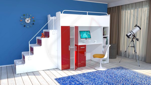 Modern High Sleeper Bed Loft Bed with Stairs Wardrobe Desk and Bookcase for Child Youth Bedroom Boy Girl "MAX 5G" - Image 5