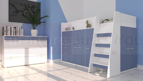 Modern Mid Sleeper Bed Youth Child Bedroom Furniture Set with Wardrobe Desk Cabinets and Drawers Boy Girl "Max 6M" Sky Blue Colour - Image 2