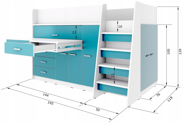 Modern Mid Sleeper Bed Youth Child Bedroom Furniture Set with Wardrobe Desk Cabinets and Drawers Boy Girl "Max 6M" Grey Colour - Image 4