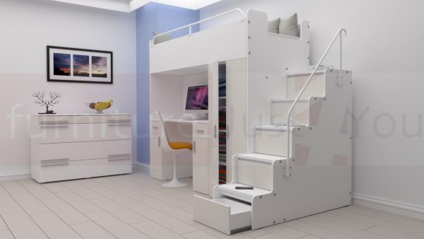 Modern High Sleeper Bed Loft Bed with Stairs Wardrobe and Desk for Child Youth Bedroom Boy Girl "MAX 4SG LONG DESK" - Image 6