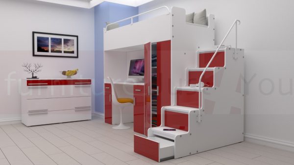 Modern High Sleeper Bed Loft Bed with Stairs Wardrobe and Desk for Child Youth Bedroom Boy Girl "MAX 4SG LONG DESK" - Image 12