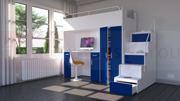 Modern High Sleeper Bed Loft Bed with Stairs Wardrobe and Desk for Child Youth Bedroom Boy Girl "MAX 4SM LONG DESK" - Image 4