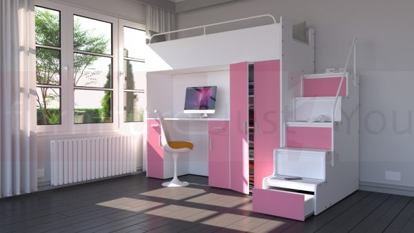 Modern High Sleeper Bed Loft Bed with Stairs Wardrobe and Desk for Child Youth Bedroom Boy Girl "MAX 4SM LONG DESK" - Image 12