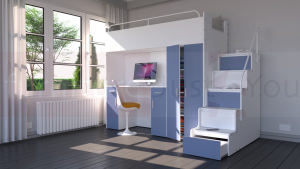 Modern High Sleeper Bed Loft Bed with Stairs Wardrobe and Desk for Child Youth Bedroom Boy Girl "MAX 4SM LONG DESK" - Image 14