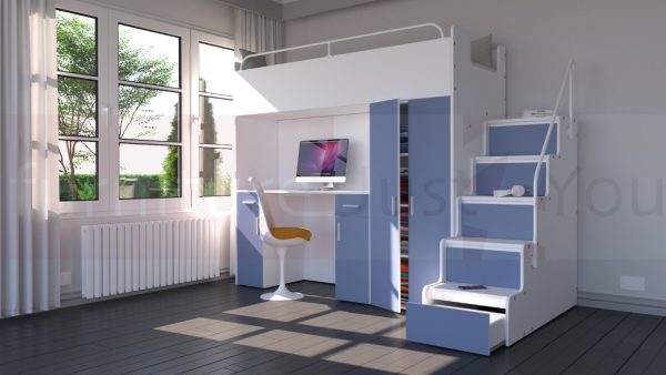 Modern High Sleeper Bed Loft Bed with Stairs Wardrobe and Desk for Child Youth Bedroom Boy Girl "MAX 4SM LONG DESK" - Image 13