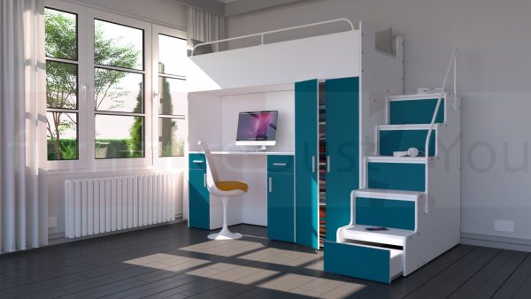 Modern High Sleeper Bed Loft Bed with Stairs Wardrobe and Desk for Child Youth Bedroom Boy Girl "MAX 4SM LONG DESK" - Image 15